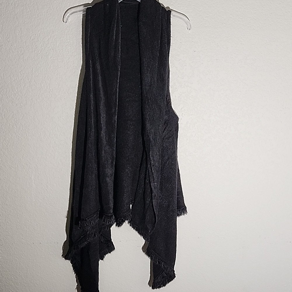 West Loop Vest Cardigan Open Front Sweater Black One Size Fringe Whimsigoth